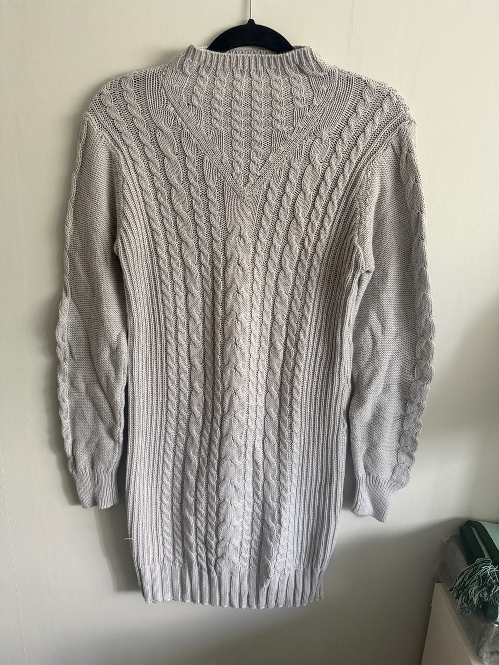 Classic Cable Knit Turtleneck Tunic Sweater - Light Gray